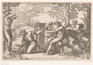 Apollo w Marsjasie autorstwa Meester van de Dobbelsteen