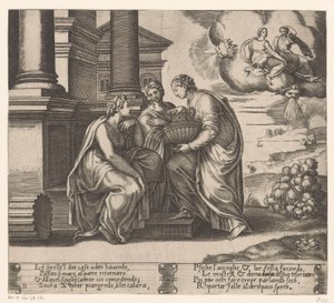 Psyche odwiedzają jej siostry Historia Amora i Psyche (tytuł serii) autorstwa Meester van de Dobbelsteen