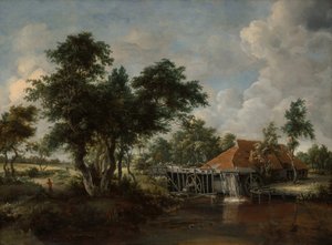 Młyn Wodny z Wielkim Czerwonym Dachem, 166265. autorstwa Meindert Hobbema