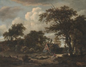 Zalesiony krajobraz z chatą i jeźdźcem, 1663.