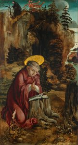 św. Benedykt przed jaskinią w Subiaco autorstwa Meister des Innerochsenbacher Annenaltars