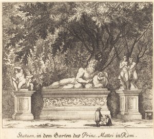 Ogrody księcia Mattei, Rzym autorstwa Melchior Küsel after Johann Wilhelm Baur