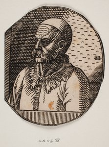 Popiersie mężczyzny z brodą i calotte; Profil 3/4 w lewo autorstwa Melchior Lorck