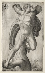 Człowiek ukrzyżowany, 1550. autorstwa Melchior Lorck