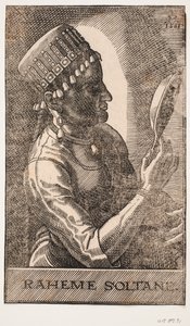 Portret sułtana, w lustrze, profil do p.: RAHEME SOLTANE. autorstwa Melchior Lorck