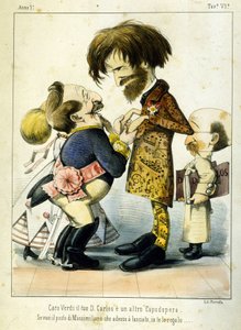 Karykatura o Giuseppe Verdim i Napoleonie III po operze Don Carlos w Paryżu w 1867 roku. Karykatura Melchiorre