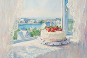 Letni widok na ciasto truskawkowe autorstwa Melloi Art Prints