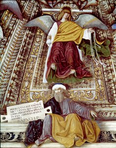 Reprezentacja Barucha (Baruch ben Neria) ucznia Jeremiasza i anioła Fresk autorstwa Melozza da Forli (Melozzo degli Ambrosi) (1438-1494) Kopuła zakrystii św. Marka (Marco), sanktuarium santa casa, Loreto autorstwa Melozzo da Forli
