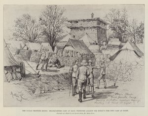 Indian Frontier Rising, kwatera główna w Bagh, chroniona przed ogniem wroga w obozie w nocy autorstwa Melton Prior