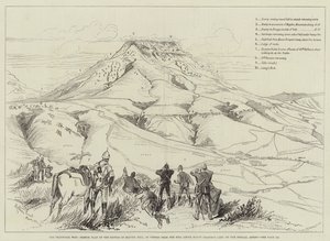 Wojna Transwalu, szkicowy plan bitwy o wzgórze Majuba, widziany ze wzgórza nad Mount Prospect Camp autorstwa Melton Prior