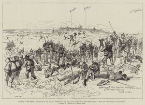 Wojna w Soudanie, bitwa pod El Teb, 29 lutego, szturm na pierwszy fort, uzbrojony w dwa działa Kruppa, przez 65. i 75. pułk Gordon Highlanders autorstwa Melton Prior