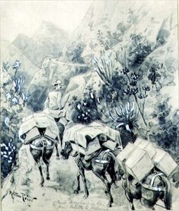 Trekking, pociąg Mule Merchandise z Cabello do Walencji (akwarela na papierze) autorstwa Melton Prior