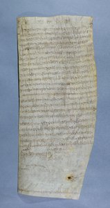 Przywilej Clovis III (682-695) przyznany opactwu Saint-Denis, 691 (pióro i atrament na welinie) autorstwa Merovingian