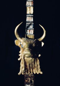 Głowa byka, dekoracja z harfy, 2800-2300 pne (złocone drewno) (patrz 198659)
