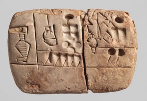 Wczesna tabliczka piktograficzna pismem klinowym, Mezopotamia, Uruk, ok. 3100-2900 p.n.e. (glina)