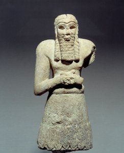 Orientalne antyki: statuetka z wapienia z orantu ślubowana księciu Ginakowi. Mezopotamia. 2750 pne. Słońce 0,26 m Paryż, Musee du Louvre autorstwa Mesopotamian Mesopotamian