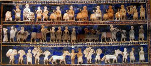 Panel "Pokój" ze "Standardu z Ur", ok. 2600-2400 p.n.e. (farba na drewnie) autorstwa Mesopotamian Mesopotamian