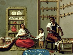 Mężczyzna z tyłu i jego żona Indianka, z serii o małżeństwach mieszanych w Meksyku autorstwa Mexican School