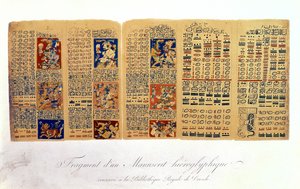 Kopia fragmentu Kodeksu Drezdeńskiego przedstawiającego obliczenia astronomiczne Majów autorstwa Mexican School
