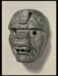 Maska kota mężczyzny z Oaxaca, prekolumbijska (nefrytowa) autorstwa Mexican School