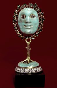 Sztuka meksykańska: maska do twarzy z turkusowej pasty z diamentowymi oczami. XVII-wieczna Florencja, museo degli argenti autorstwa Mexican School