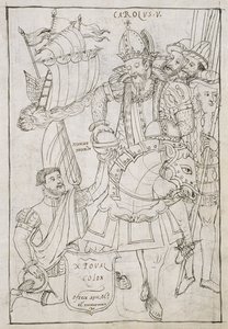Pani Hunter 242 f.249r Krzysztof Kolumb (1451-1506) Symbolicznie ofiarowuje Nowy Świat Karolowi V (1500-08), z Historii de Tlaxcala autorstwa Diego Munoza Camargo autorstwa Mexican School