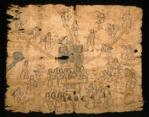 Strona z Codex San Pedro Atlapolco, Nahua (tusz i akwarela na papierze amate) (patrz także 499243) autorstwa Mexican School