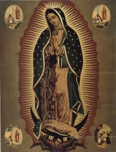 Reprezentacja Matki Boskiej z Guadalupe, patronki Meksyku Druk XX wieku. Ciemny. 51x39 cm Musee de la Vallee, Barcelonnette (Alpes de Haute Provence)