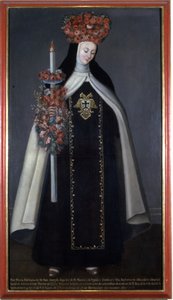 Siostra Maria Barbara de St. Joseph zwieńczona kwiatami, Klasztor Karmelitów, Puebla, Meksyk