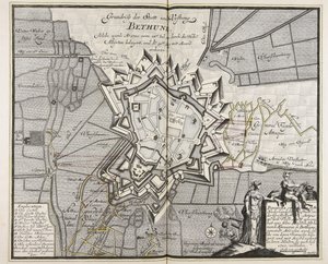 Plan miasta i twierdzy Bethune, która była oblegana przez Wysokich Sojuszników od 14 lipca 1710 r. Iul. przez Wysokich Sojuszników i zdobyte 30 sierpnia 1710. Aug. with Accord conquered / Engineer Meyer ad vivum delineavit. autorstwa Meyer