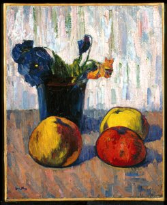 Martwa natura z jabłkami i wazonem z kwiatami (olej na płótnie) autorstwa Meyer Isaac de Haan
