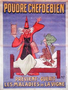 Plakat reklamujący „La Poudre Chefdebien”, aby zapobiegać chorobom winorośli i leczyć je