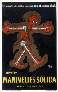 Reklama na korby Velo wykonane z litej stali. Rysunek autorstwa Micha (Michel Liebeaux