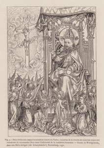 Bóg objawiający aniołom przyszłe wcielenie Słowa (rycina) autorstwa Michael (after) Wolgemut or Wolgemuth