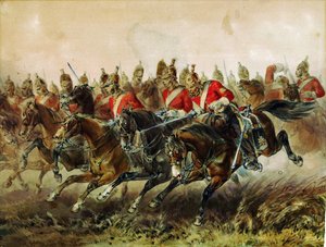 Szarża Lekkiej Brygady podczas bitwy pod Balaclava (bataille de Balaklava) - Hayes, Michael Angelo (1820-1877) - 1854 - Akwarela na papierze - 31,2x40,4 - Kolekcja prywatna