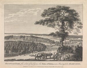 Hackwood Park, siedziba jego łaski księcia Bolton w pobliżu Basingstoke, Hampshire (opublikowane przez G. Kearsly); strona 19 (tom drugi) autorstwa Michael Angelo Rooker