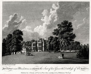 Jennings niedaleko Maidstone w hrabstwie Kent, siedziba Jej Łaski księżnej St Albans, 1776. autorstwa Michael Angelo Rooker