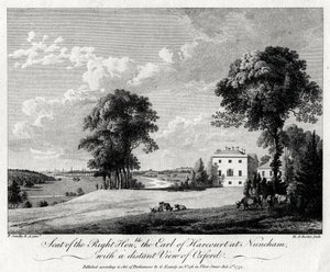 Siedziba szanowanego hrabiego Harcourt w Nuneham, z dalekim widokiem na Oksford, 1775. autorstwa Michael Angelo Rooker