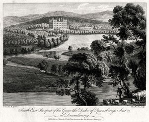 South East Prospect jego siedziby Grace the Duke of Queensberrys w Drumlanrig, Szkocja, 1775 autorstwa Michael Angelo Rooker