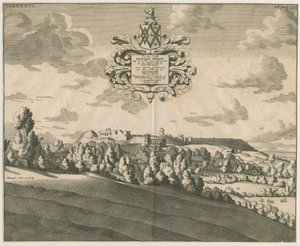 Zamek Tutbury - Odległy widok: miedzioryt, bd [ok. 1686] autorstwa Michael Burghers