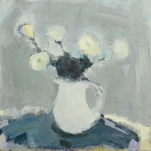 Blat stołu z kwiatami, 2016 (olej na płótnie) autorstwa Michael G. Clark