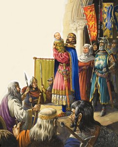 Król Edward I (1239-1307) przedstawia swojego małego syna (gwasz na papierze)