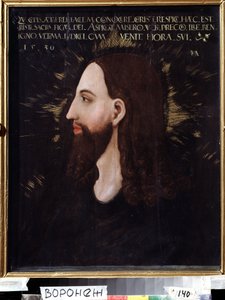 Portret Chrystusa. Profil twarzy Jezusa Chrystusa otoczony świetlistą aureolą. Obraz Michaela Ostendorfera