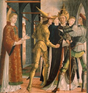 Papież Sykstus II żegnający się ze św. Wawrzyńcem, ok. 1465, Michael Pacher (ok. 1430-1498), panel