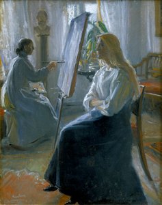W Pracowni Anna Ancher, Artystka Malarstwo, koniec XIX-początek XX wieku. autorstwa Michael Peter Ancher