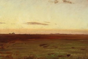 Widok na łąkę i wydmy w wieczornym słońcu. autorstwa Michael Peter Ancher