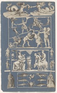 Kolaż wyciętych zdjęć wklejonych na arkusz albumu z niebieskiego papieru Cuda natury autorstwa Michael Snijders (attributed to)