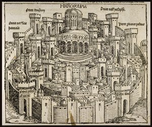 Jerozolima z Kroniki Świata Schedla, ok. 1493. autorstwa Michael Wolgemut