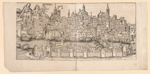 Kronika norymberska: Topographic View of Basele, Szwajcaria, 1493.