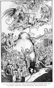 The Reign of Antichrist, z Liber Chronicarum, opublikowanego w 1493 roku, ilustracja z, Science and Literature in the Middle Ages and Renaissance, napisana i wyryta przez Paula Lacroix, 1878 (ryc.